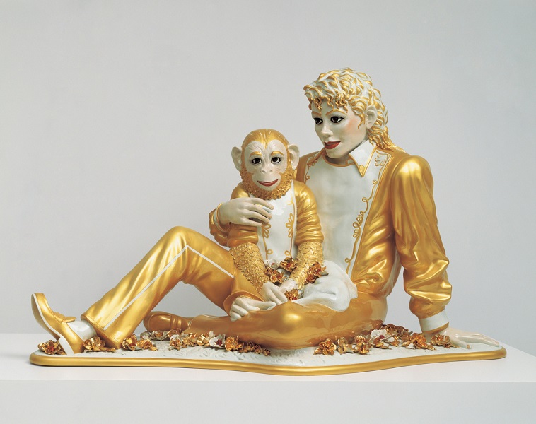 Jeff Koons, Michael Jackson and Bubbles, 1988. Porcelain; 42 × 70 1⁄2 x 32 1⁄2 in. (106.7 × 179.1 × 82.6 cm). Private collection. © Jeff Koons