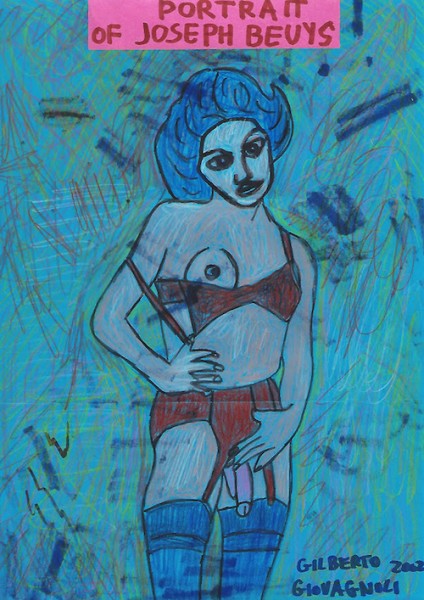 Gilberto Giovanoli, Portrait of Joseph Beuys,Serie Porno, tecnica mixta sobre papel, 29,7x21, 2002