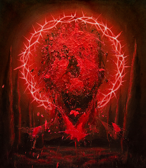 Marco Prieto. Previo sacrifico, 2022. Acrílco sobre lienzo 59x54 cm. Galería Modus Operandi, Madrid