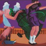 MOVIDA AÑOS 80 - María Luisa Sanz Mujer perpeja vigilando los juegos de sus hijos, acrílico sobre tela, 1988